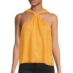 New Frame Twisted V Neck Silk Top Kumquat Yellow Small Top Blouse Womens
